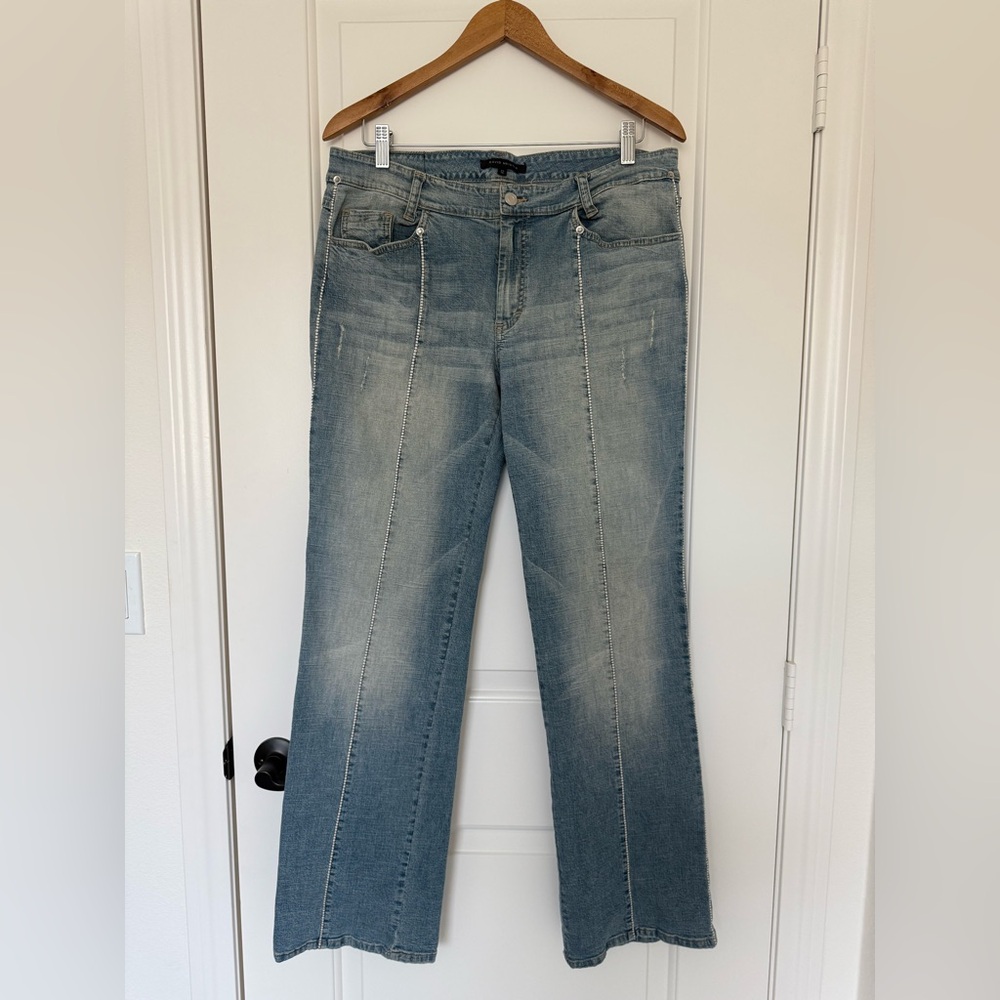 David Meister Vintage Beaded Flare Leg Jeans Light Wash High Waist Denim Size 12